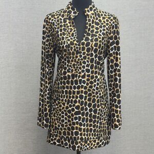 Jude Connally Giraffe Print Mock Neck Tunic Top Long Sleeve Womens Size L
